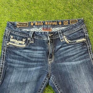 women's Rock Revival Jeans 33 Rubella Easy Capri embellished, Bling Thick Stitch